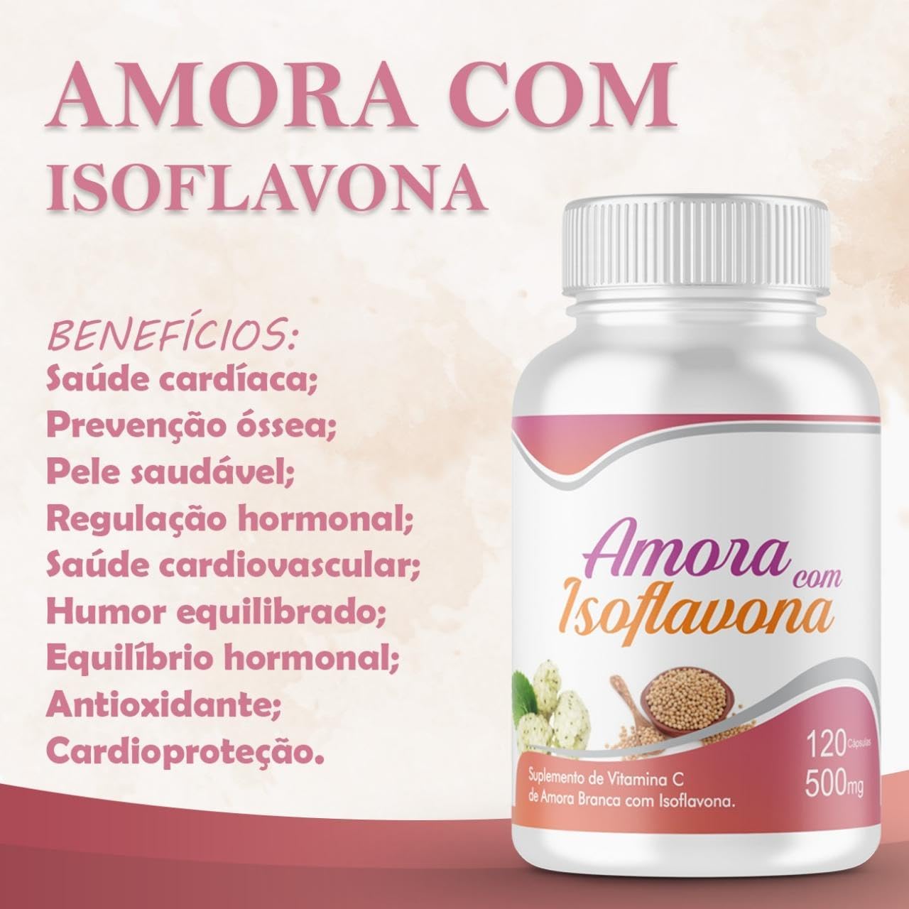 Amora Branca com Isoflavona 100% Puro Concentrado 500mg 120 Cápsulas - Imagem 3